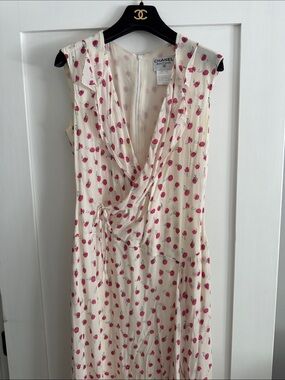 CHANEL vintage by Karl Lagerfeld Cream Midi Dress with Pink Cherry Motif